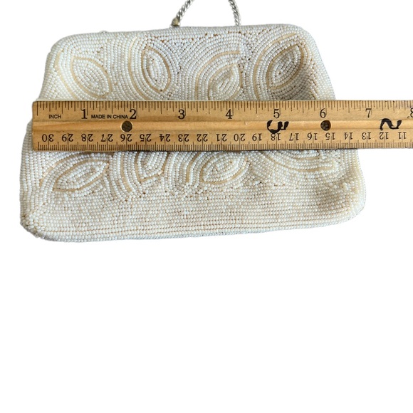 Vintage 50’s Sharonee like Beaded Purse Made in Japan Beige Beads Weave Swirl. - Picture 5 of 8